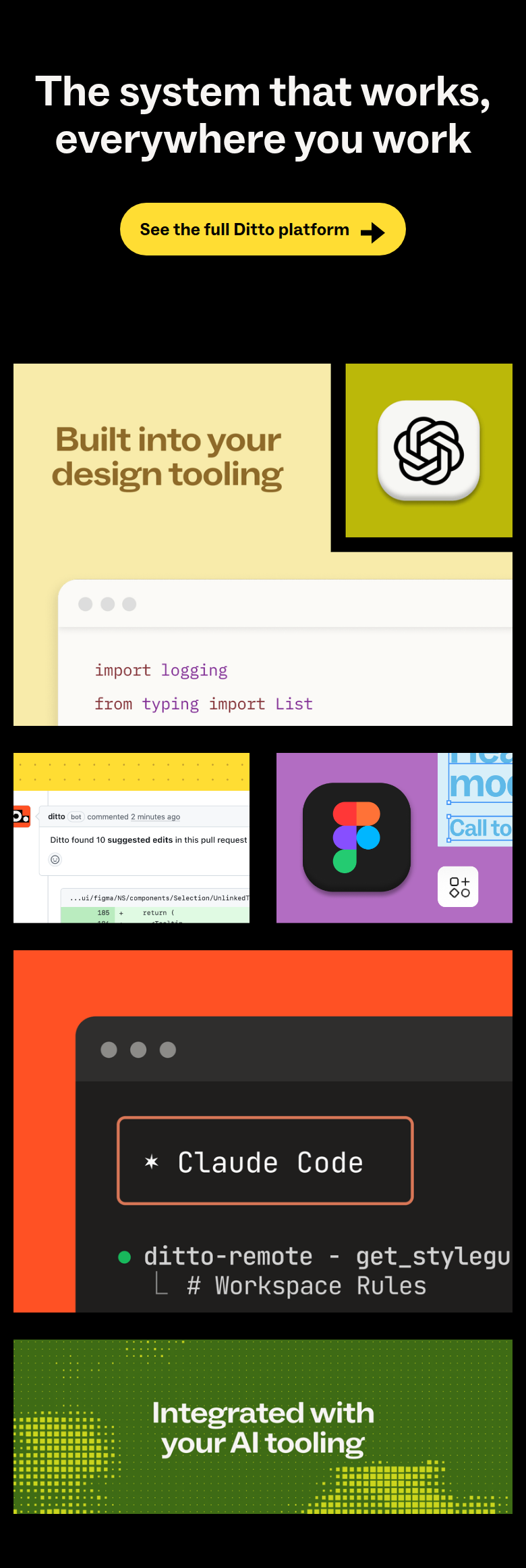 The System That Works, Everywhere You Work section from Ditto, on a phone