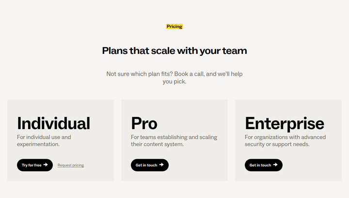 Plans That Scale with Your Team section from Ditto