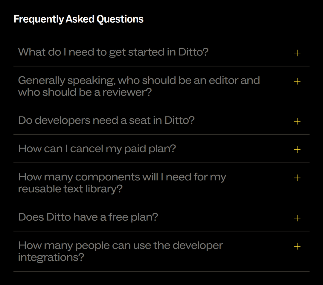 Frequently Asked Questions section from Ditto