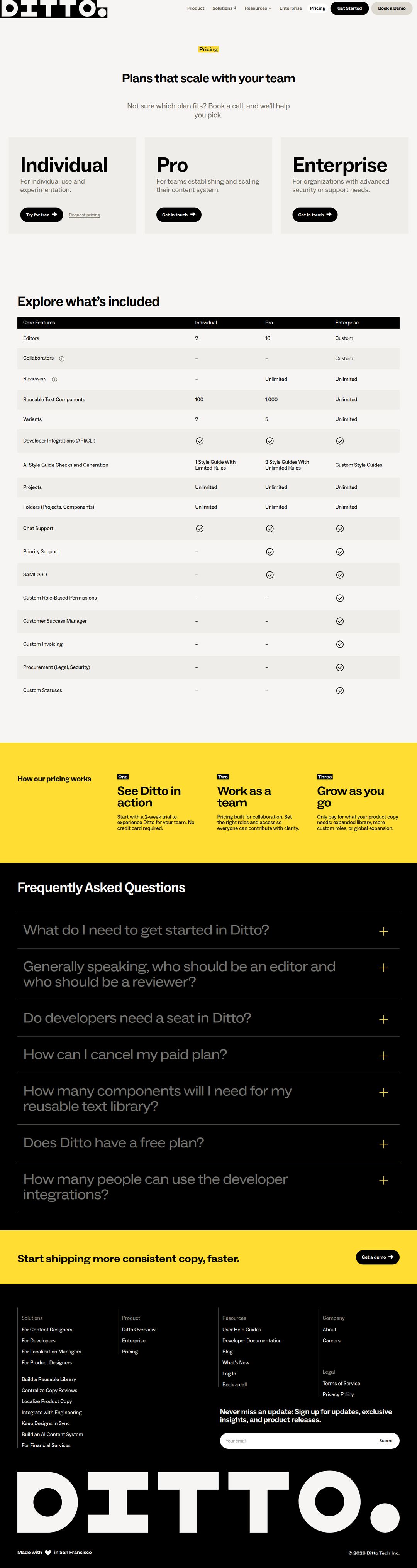 Pricing page of Ditto