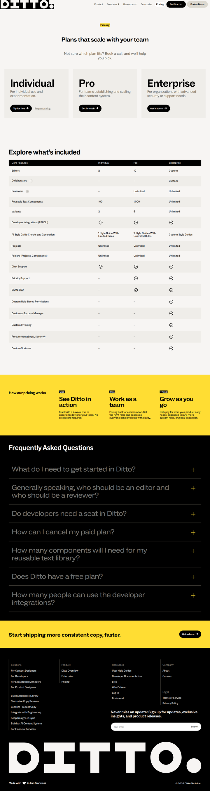 Pricing page from Ditto