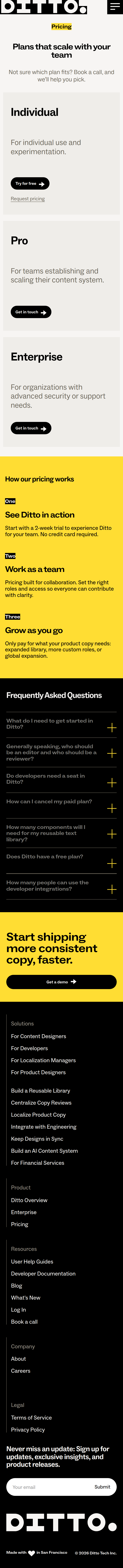 Pricing page of Ditto, on a phone