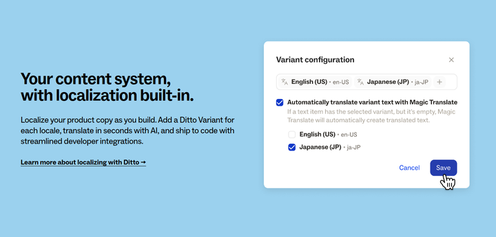 Localization Built In section from Ditto
