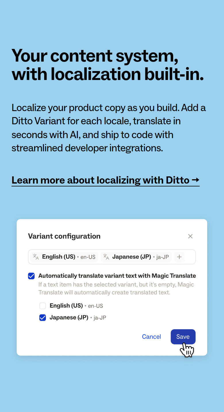 Localization Built In section from Ditto, on a phone