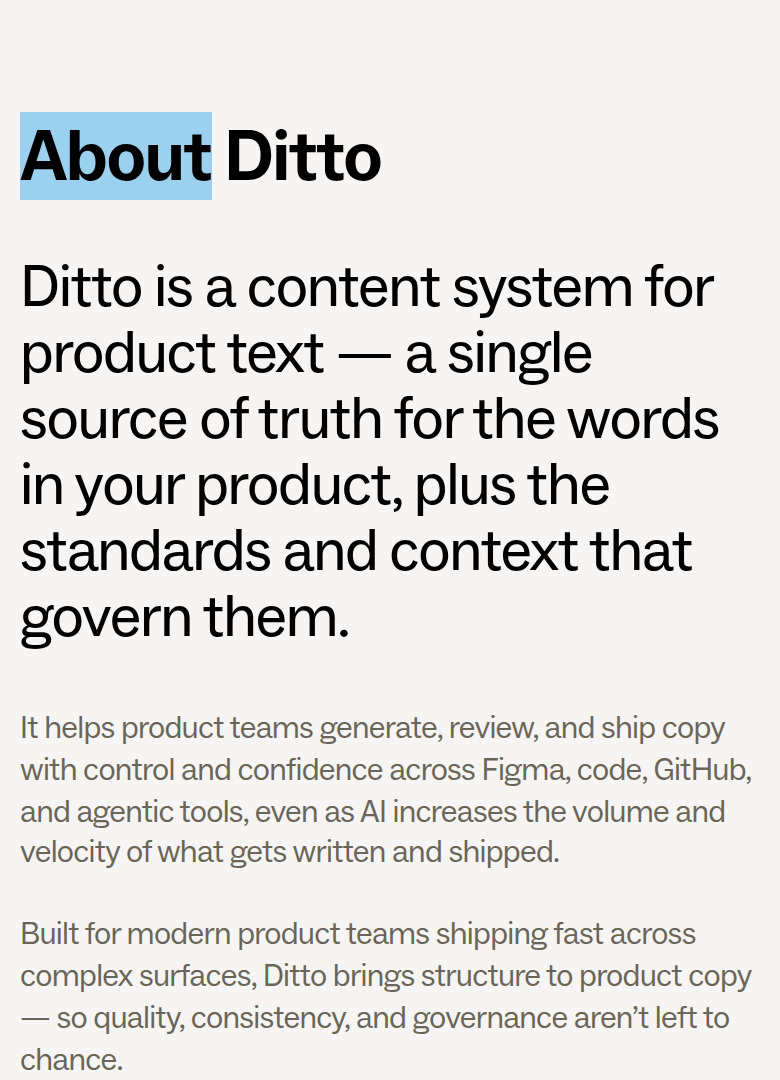 About Ditto section from Ditto, on a phone
