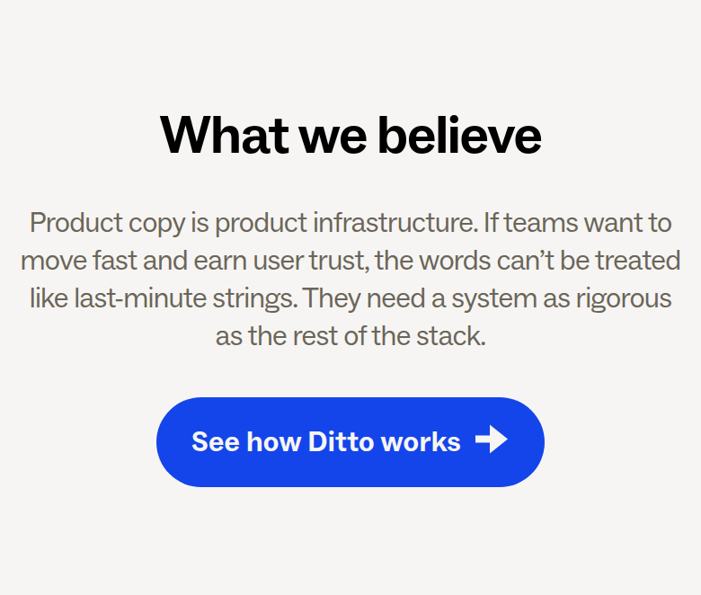 What We Believe section from Ditto, on a phone
