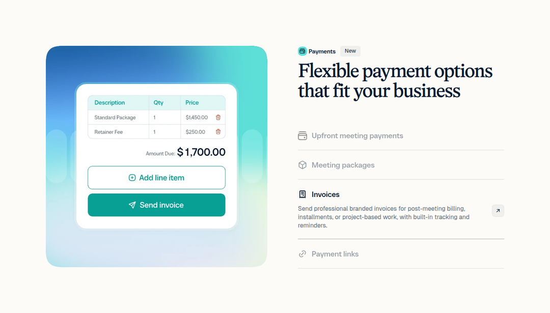 Flexible Payment Options That Fit Your Business section from Calendly