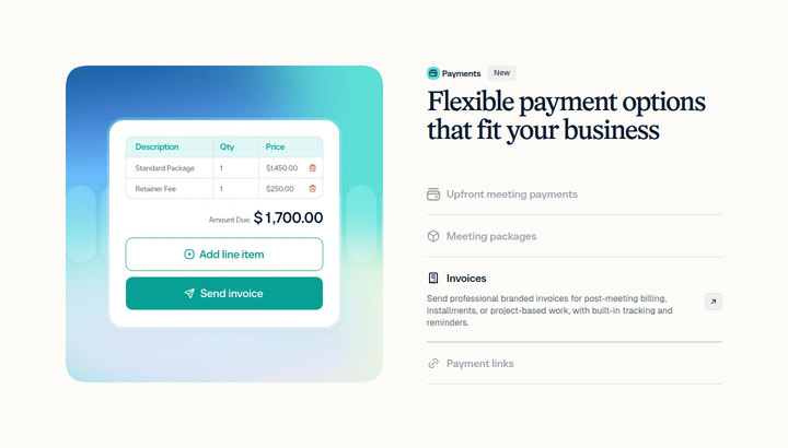 Flexible Payment Options That Fit Your Business section from Calendly