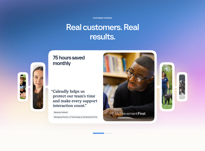 Real Customers. Real Results. section from Calendly