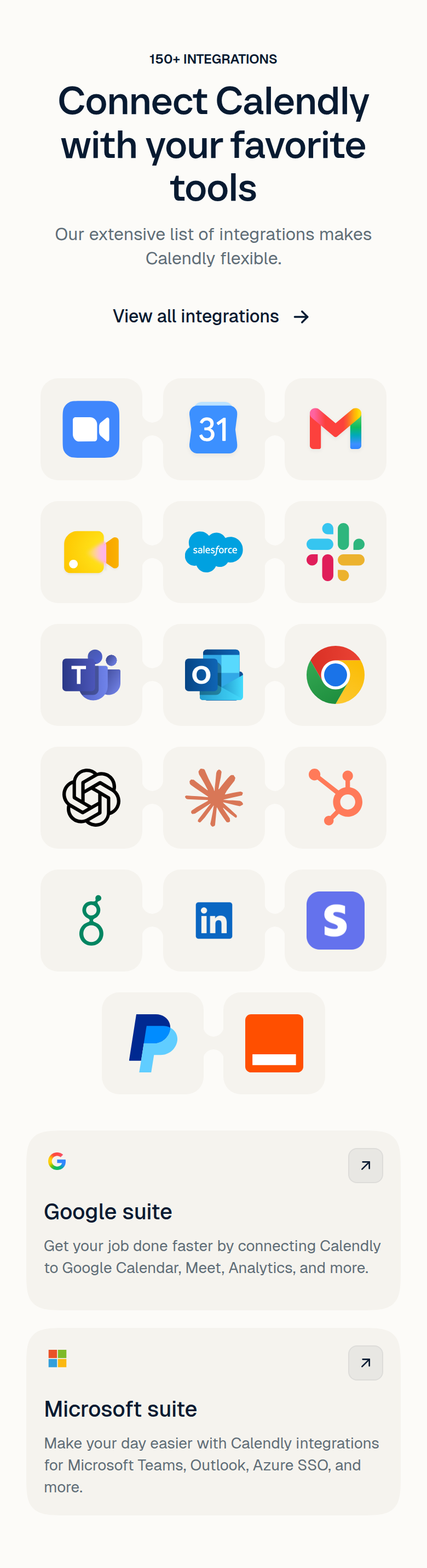 Connect Calendly with Your Favorite Tools section from Calendly, on a phone