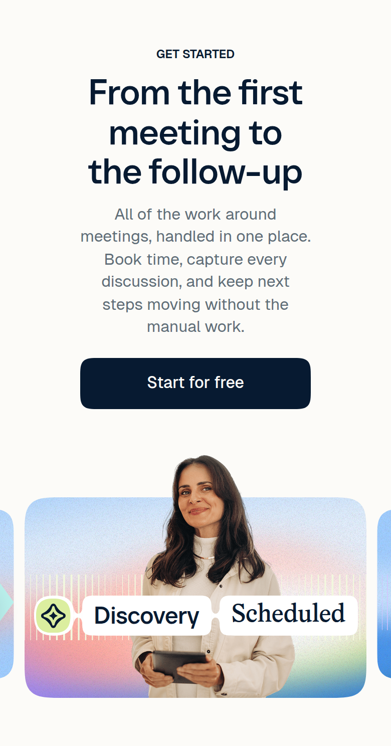 From the First Meeting to the Follow-Up section from Calendly, on a phone