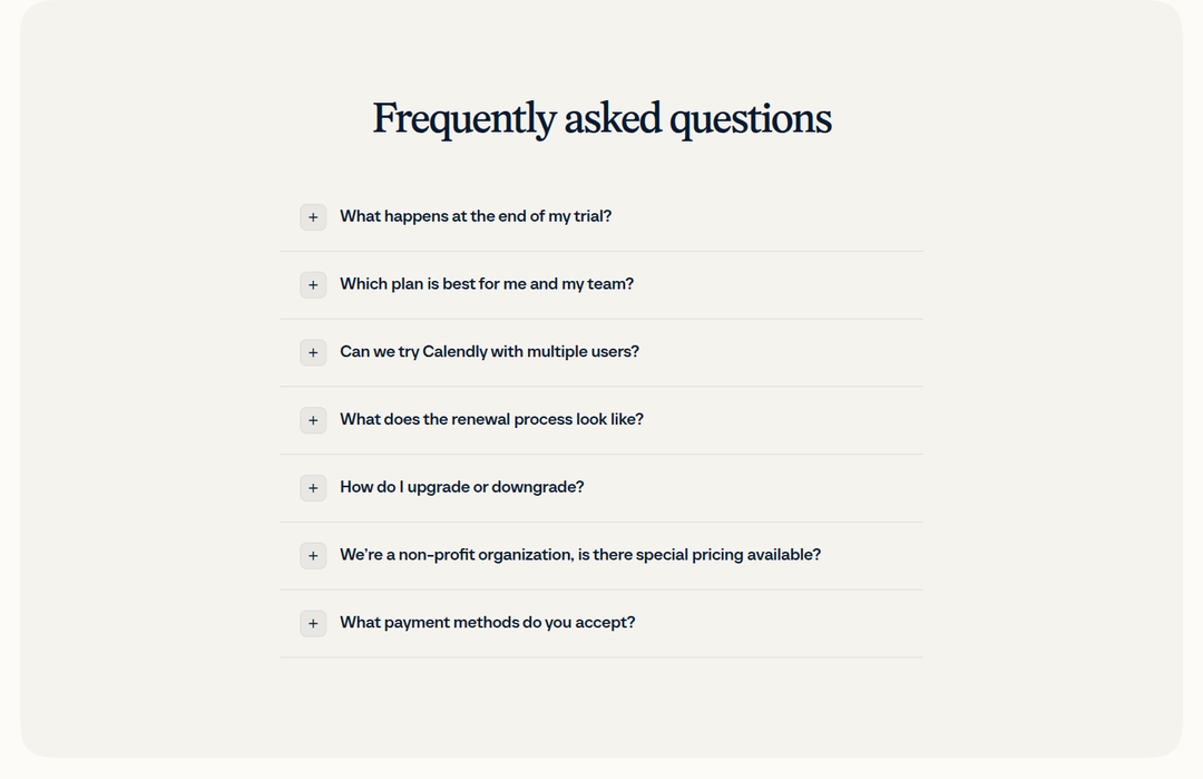 Frequently Asked Questions section from Calendly
