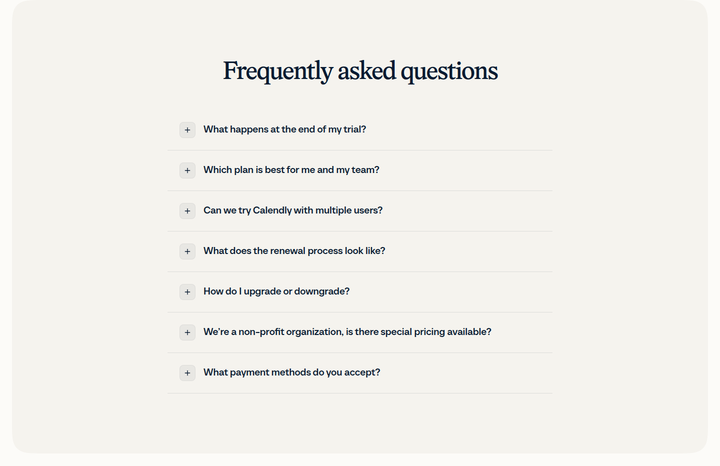 Frequently Asked Questions section from Calendly