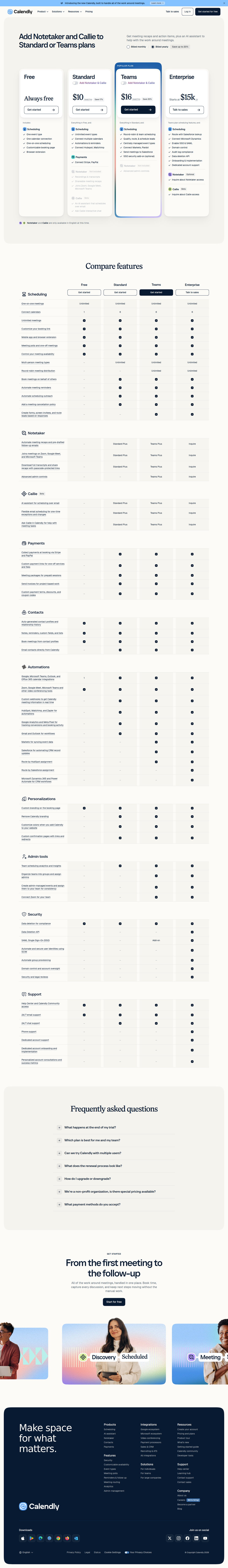 Pricing page of Calendly