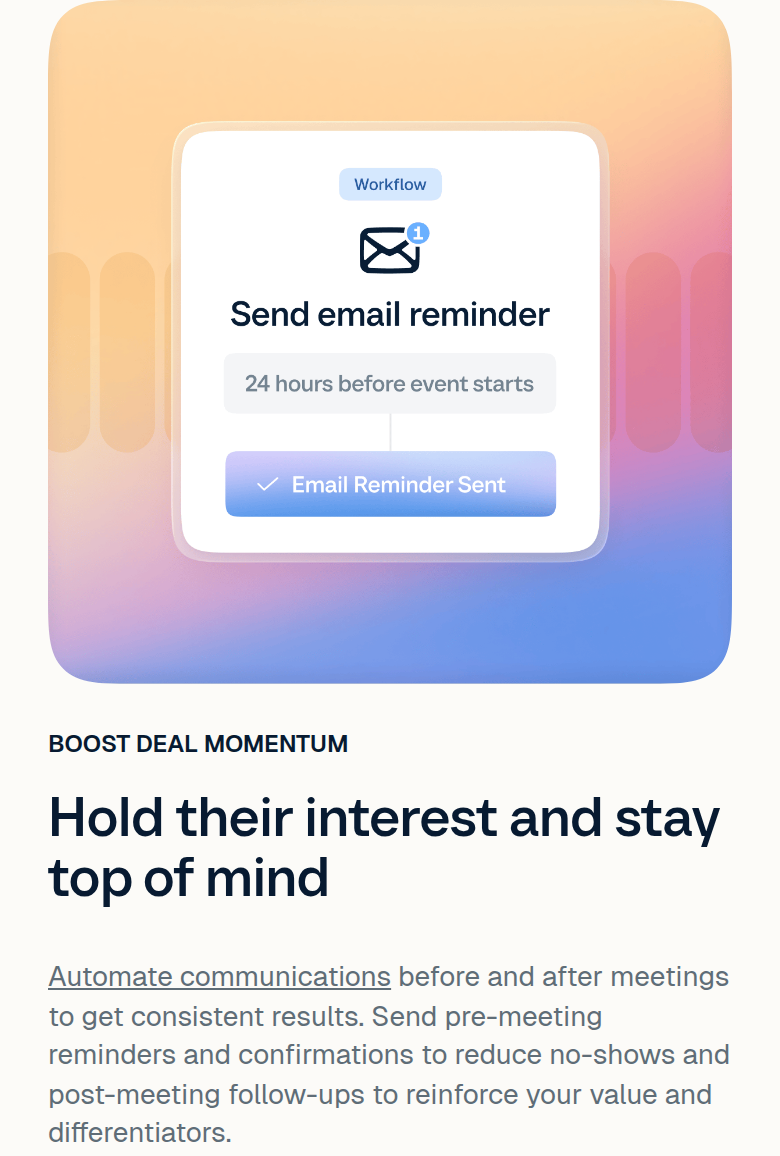 Hold Their Interest and Stay Top of Mind section from Calendly, on a phone