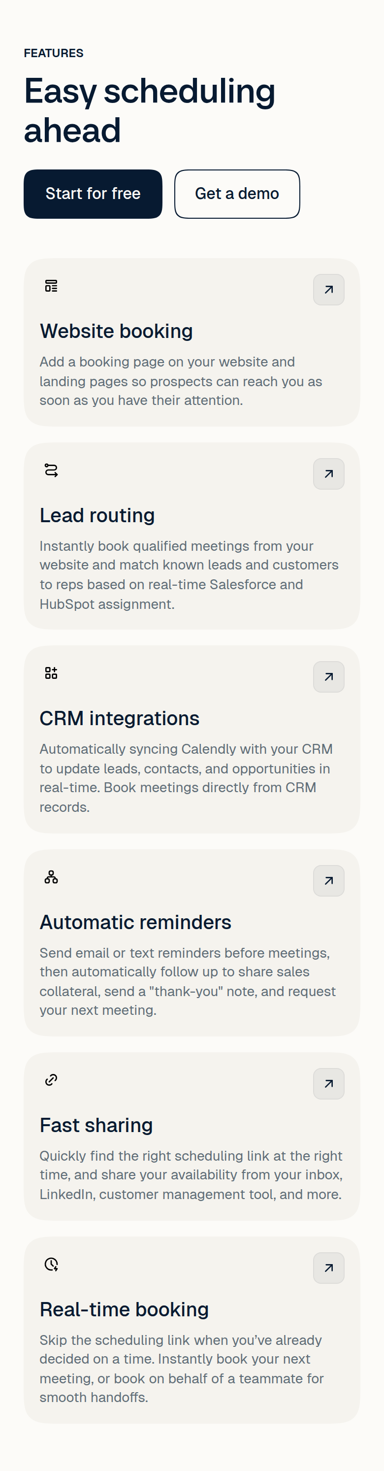 Easy Scheduling Ahead section from Calendly, on a phone