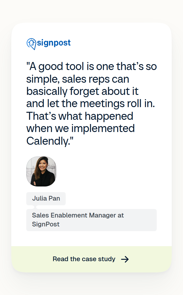 SignPost Customer Quote section from Calendly, on a phone