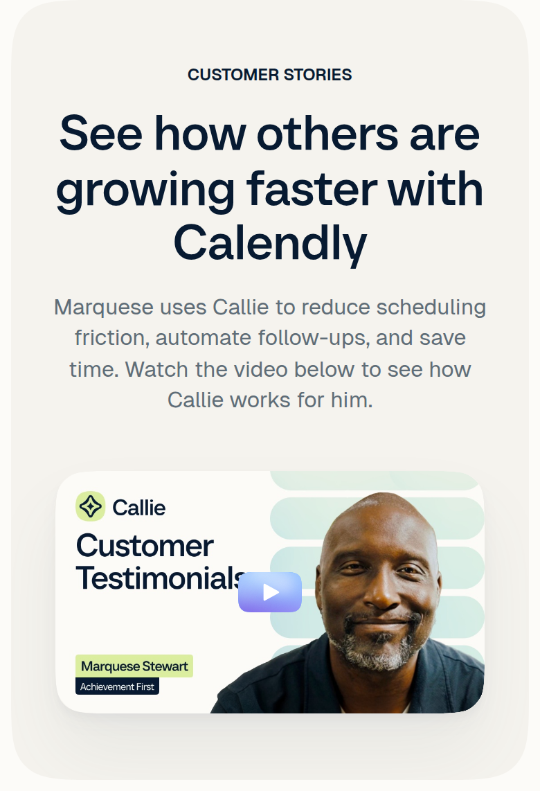 See How Others Are Growing Faster with Calendly section from Calendly, on a phone