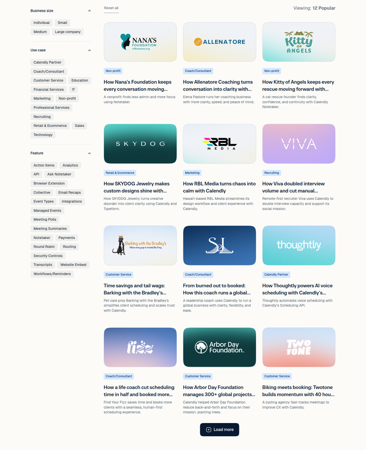 Customer Stories section from Calendly