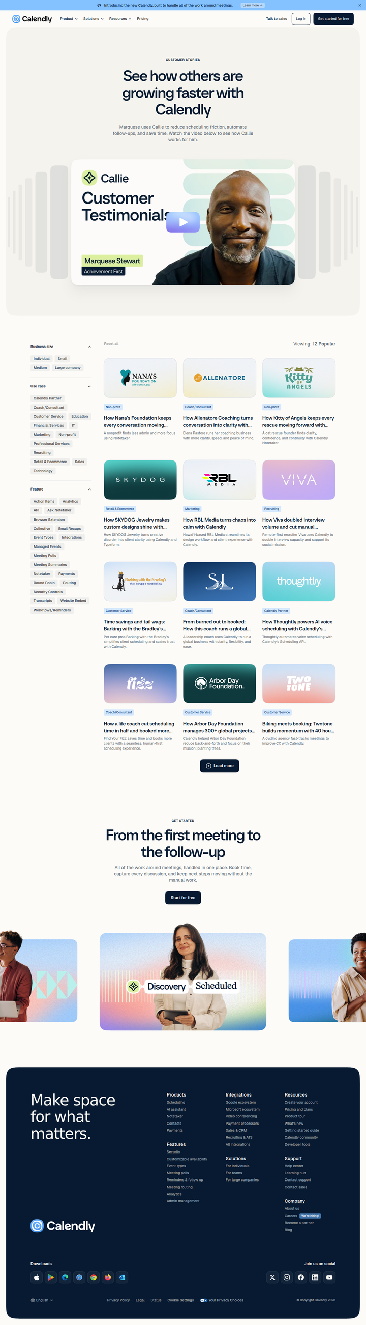 Customer Stories page from Calendly