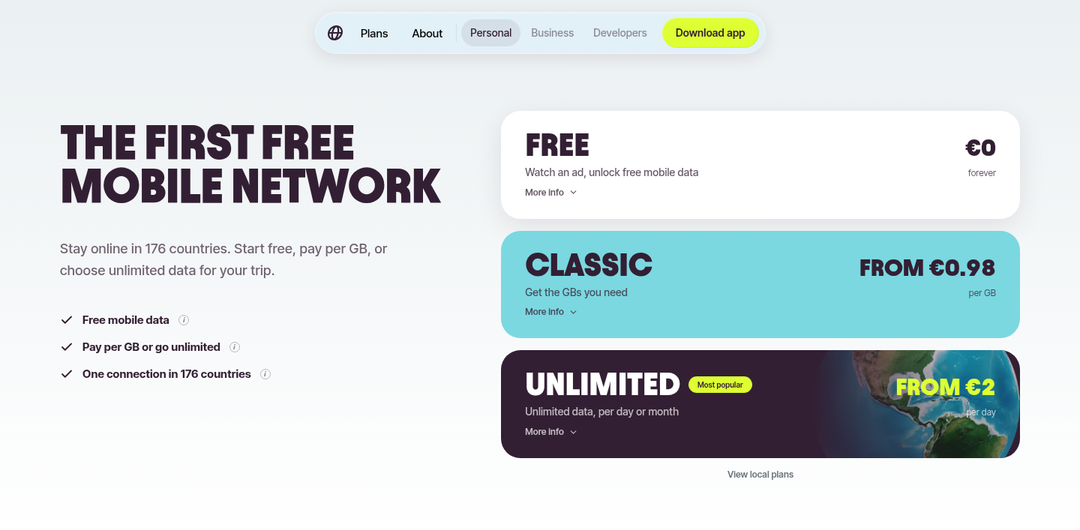 The First Free Mobile Network section from Firsty