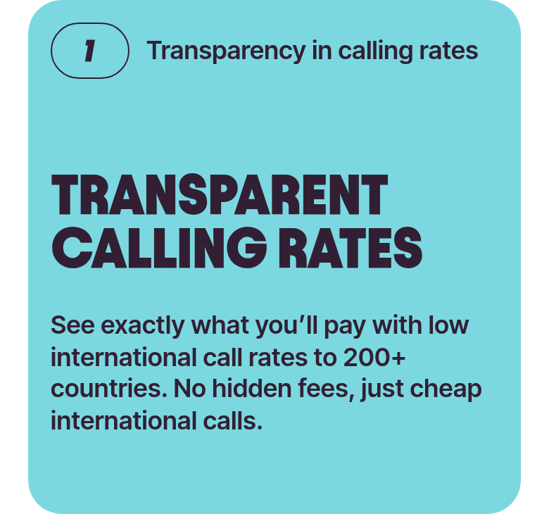 Transparent Calling Rates section from Firsty, on a phone
