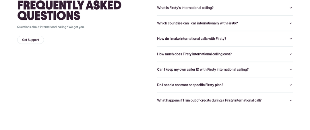 Frequently Asked Questions section from Firsty