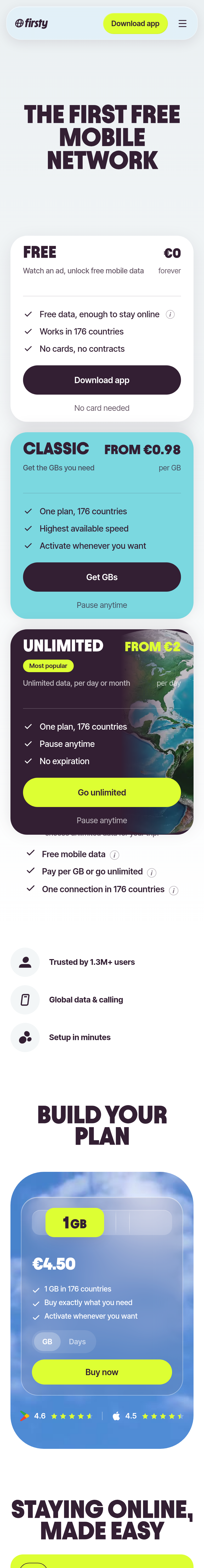 Home page of the Firsty website, on a phone