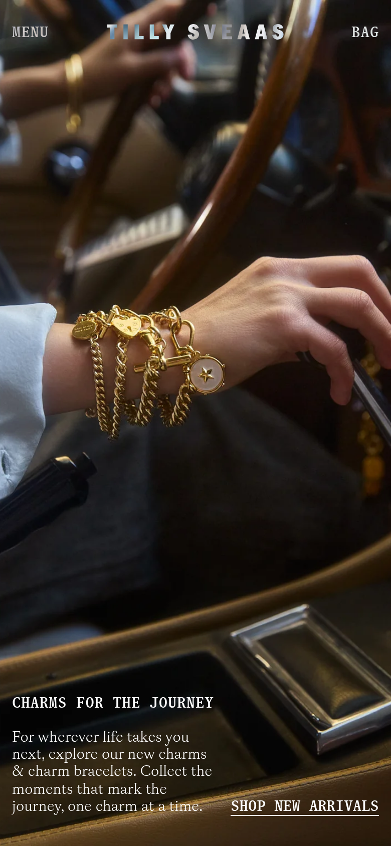 Charms for the Journey section from Tilly Sveaas, on a phone