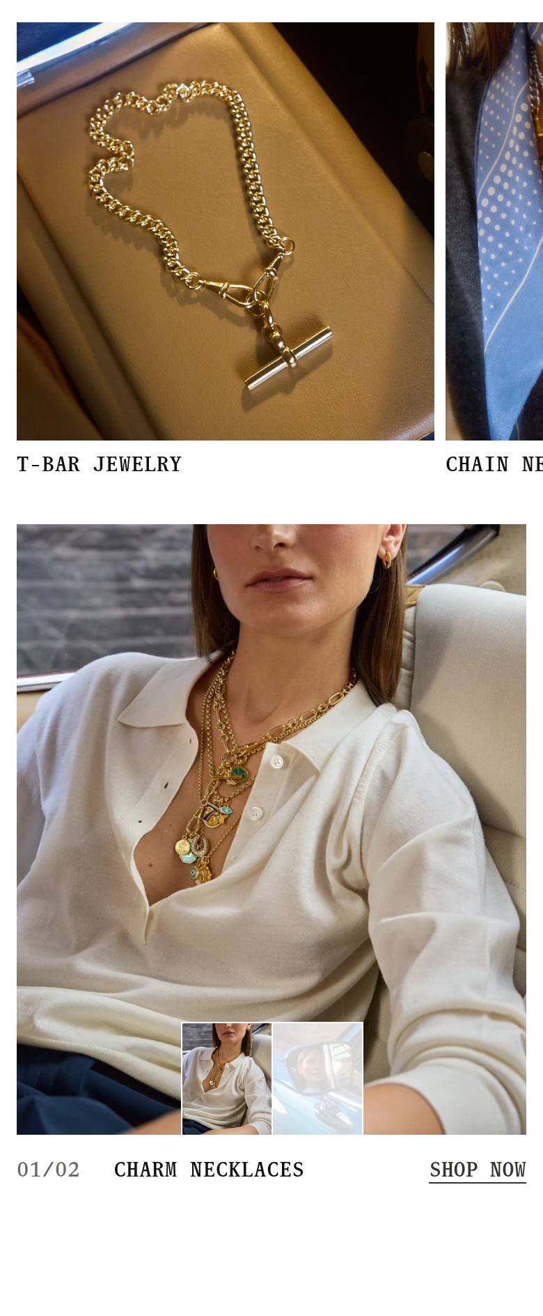T-Bar Jewelry and Charm Necklaces section from Tilly Sveaas, on a phone