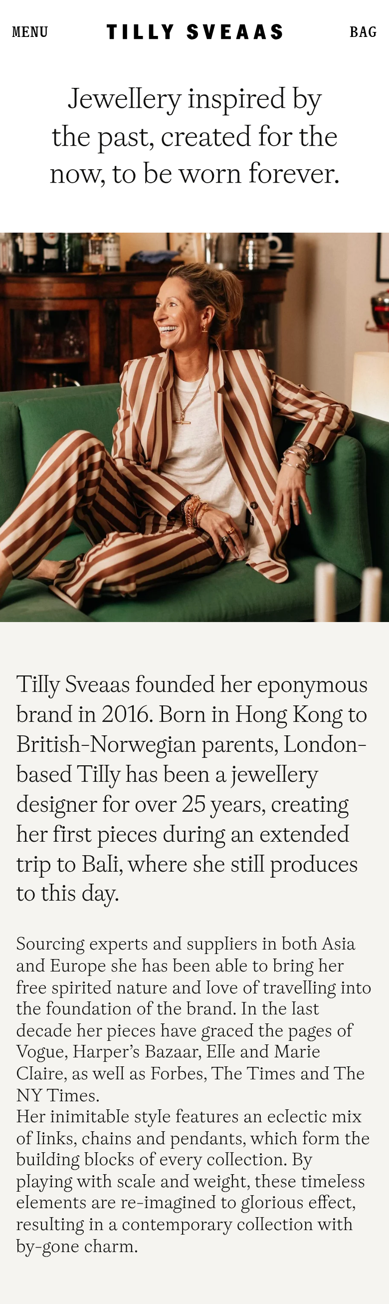 About Tilly Sveaas section from Tilly Sveaas, on a phone