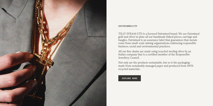 Sustainability section from Tilly Sveaas