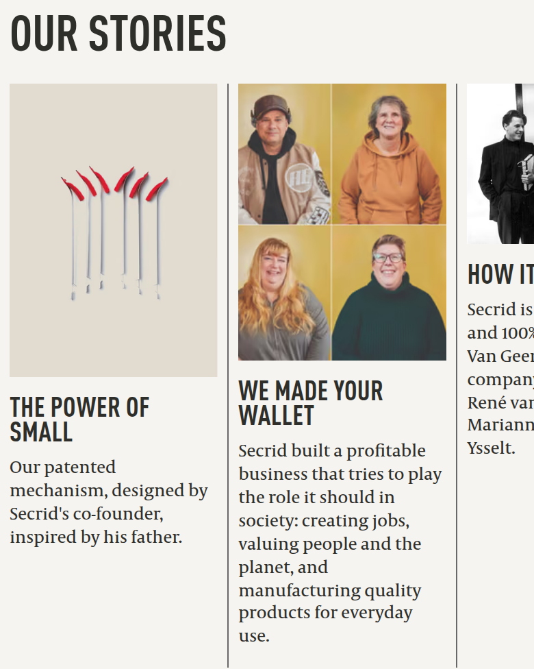 Our Stories section from Secrid, on a phone