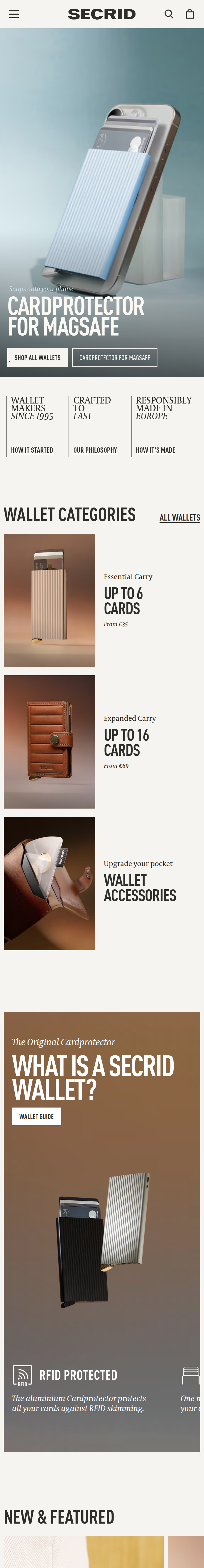 Home page of the Secrid website, on a phone