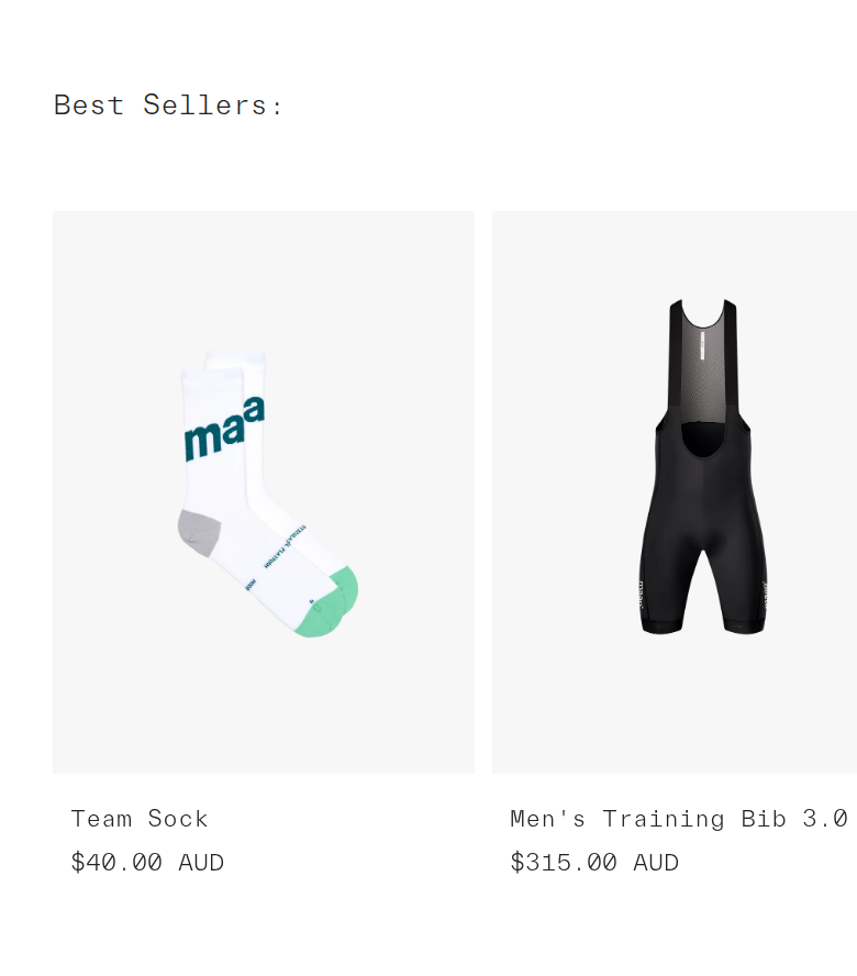 Best Sellers section from MAAP, on a phone