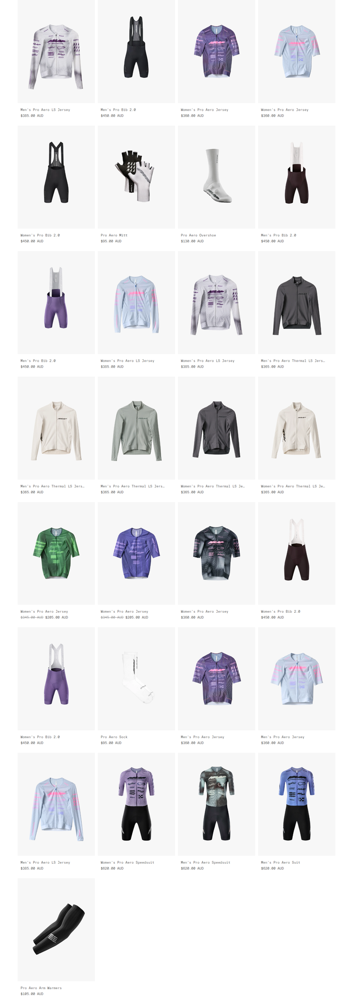 Pro Aero Product Grid section from MAAP