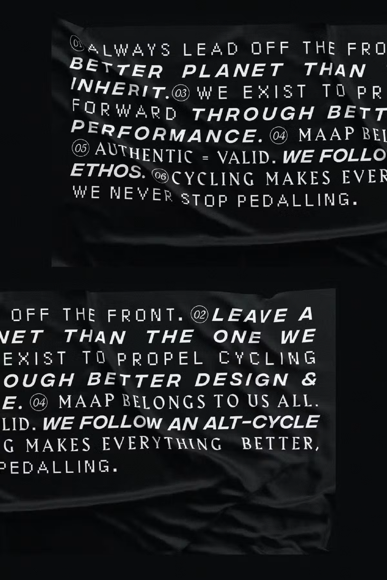 Brand Manifesto section from MAAP, on a phone