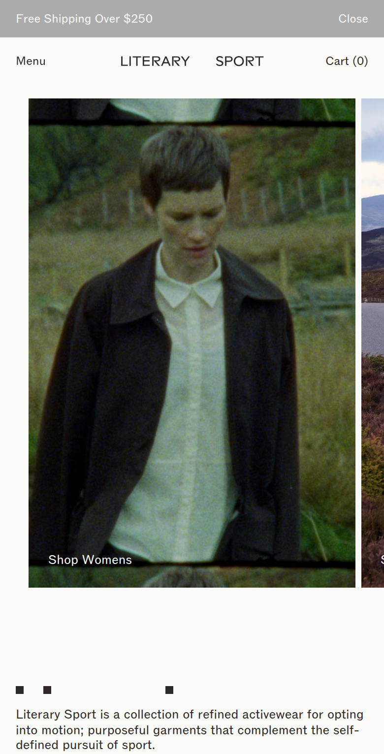 Shop Womens and Mens section from Literary Sport, on a phone