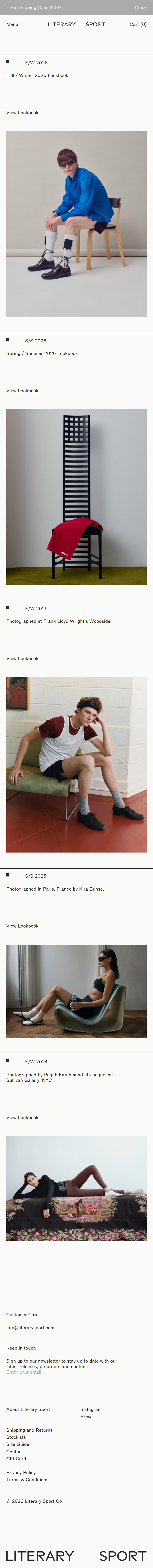 Lookbooks page of Literary Sport, on a phone