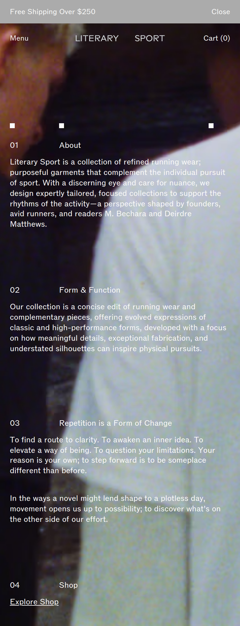 About section from Literary Sport, on a phone