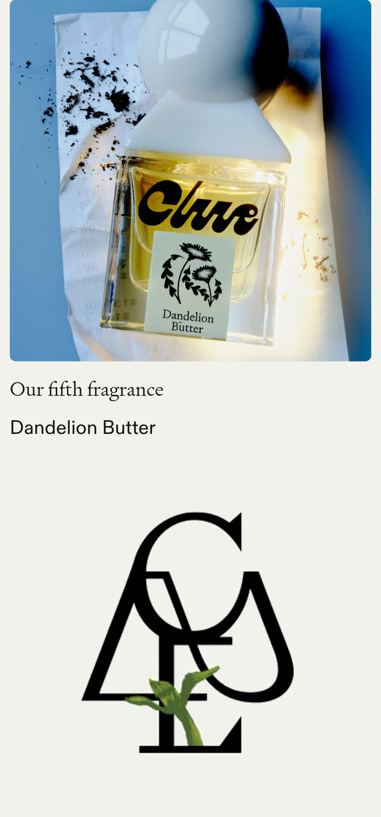 Dandelion Butter section from Clue Perfumery, on a phone