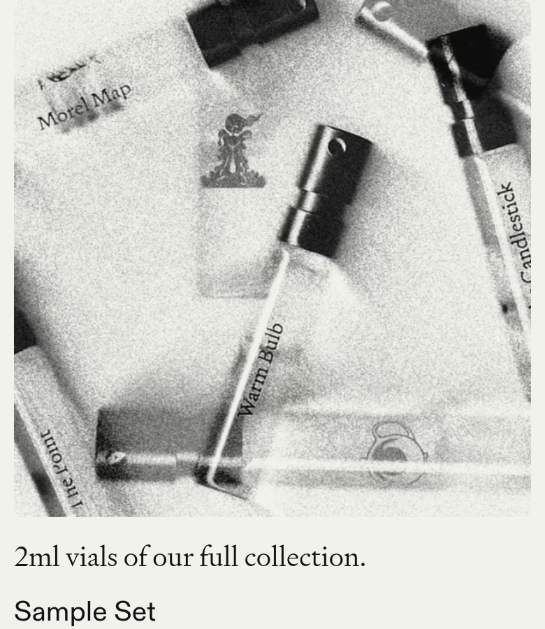 Sample Set section from Clue Perfumery, on a phone