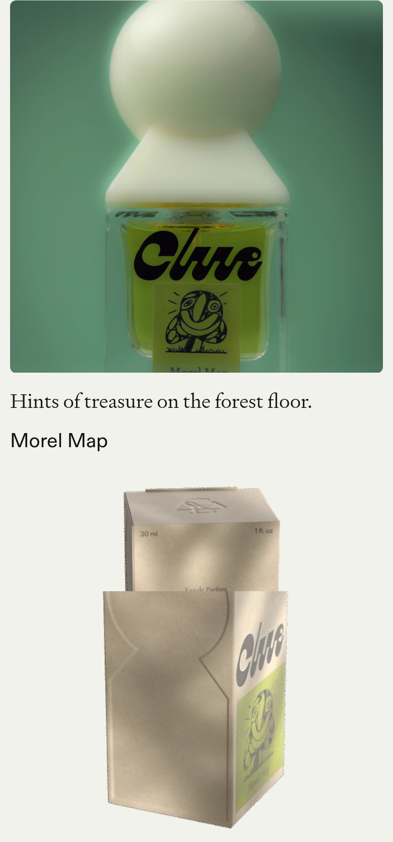 Morel Map section from Clue Perfumery, on a phone