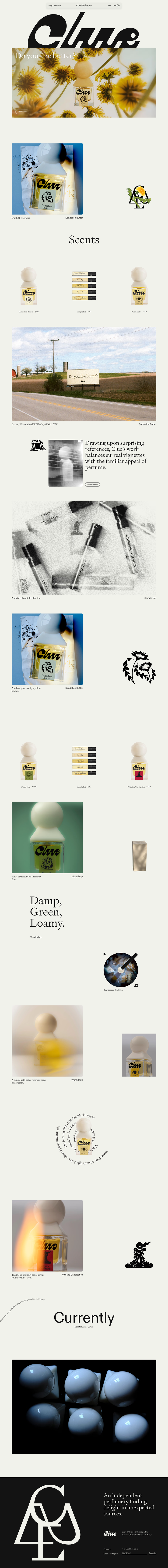 Home page from Clue Perfumery