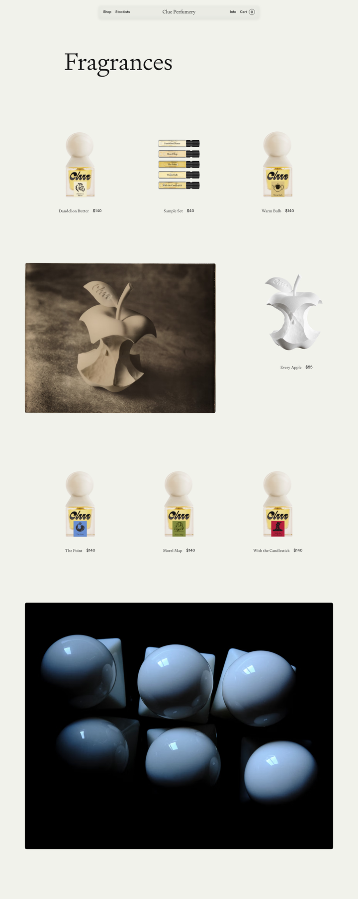 Fragrances section from Clue Perfumery