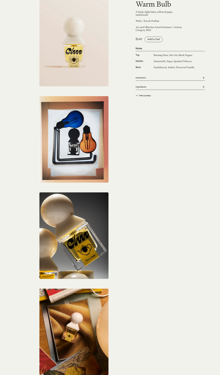 Warm Bulb section from Clue Perfumery