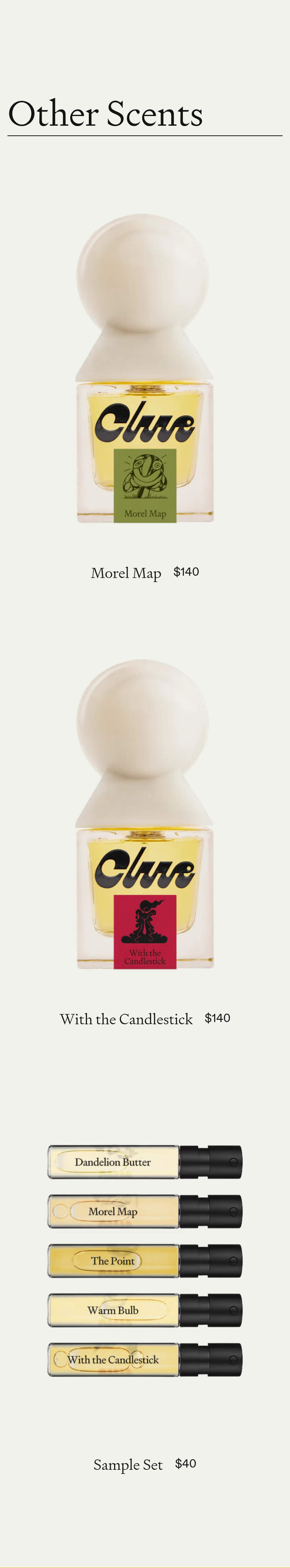 Other Scents section from Clue Perfumery, on a phone