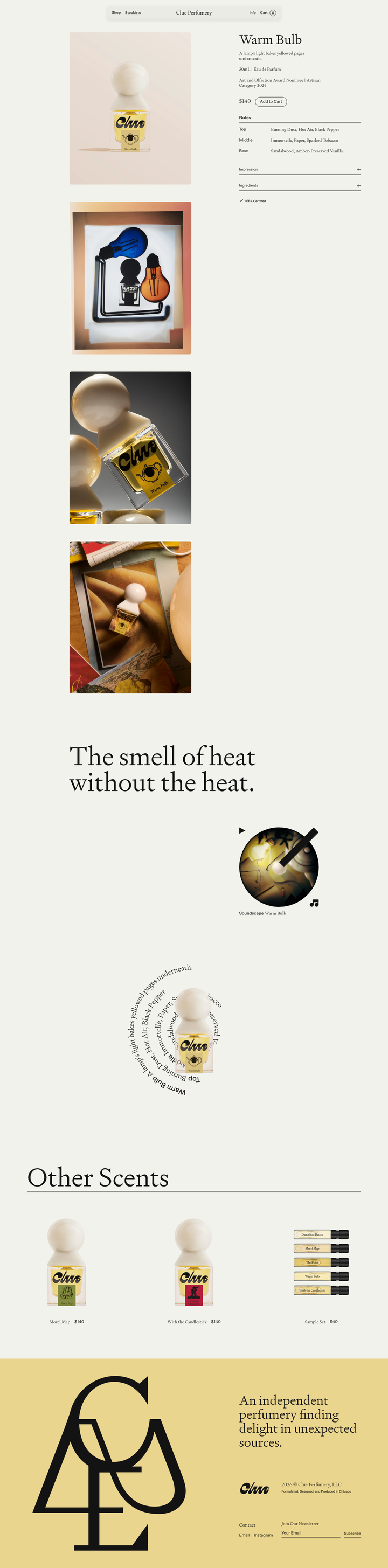 Warm Bulb page from Clue Perfumery