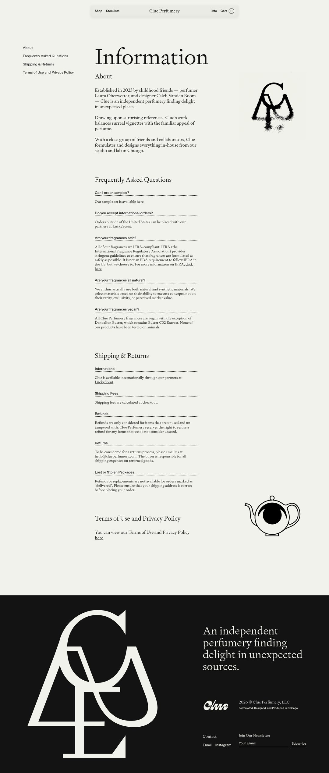 Information page of Clue Perfumery