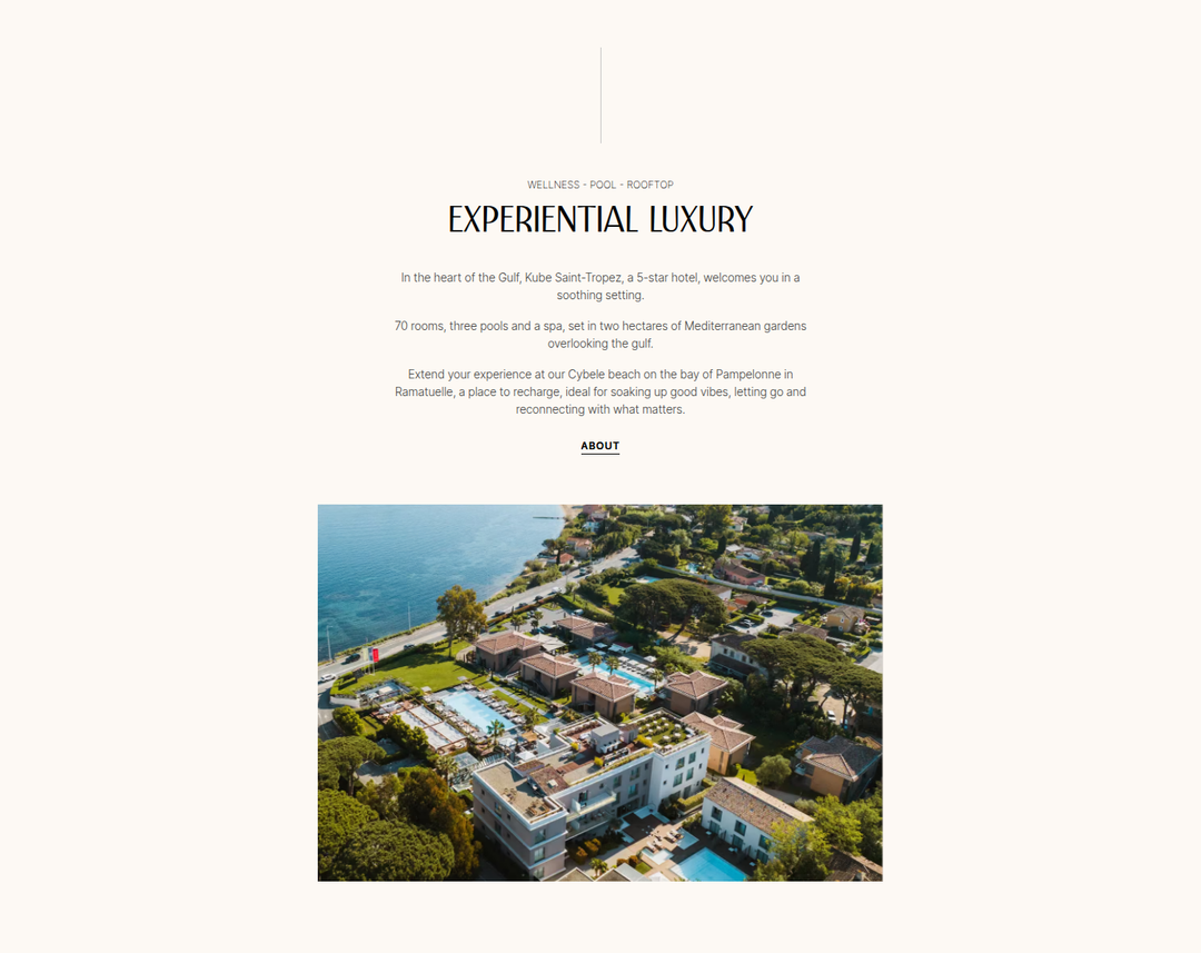 Experiential Luxury section from KUBE Saint-Tropez